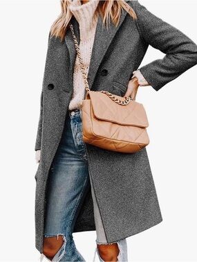 Women's Winter Wool Coat Casual Notch Lapel Single-Breasted Grey Peacoat